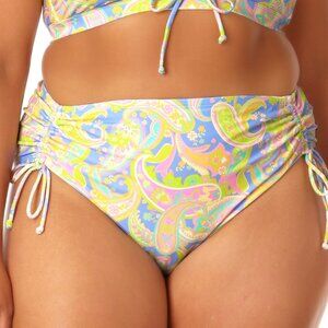 California Sunshine Plus Size Side-Cinched Bikini Bottom Paisley Print 0X